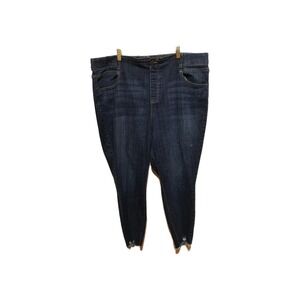 Terra & Sky Womens 2X (20/22W) Dark Wash Pull On Jeans Slim Distressed‎ Raw Hem
